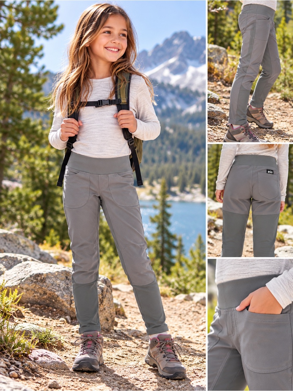 REI Co-op Gray Mountainmaker Tights Girls M 10-12 Hiking Pants NWT UPF 50+
